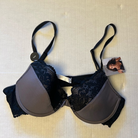 Natural Demi Black & Gray Lace Bra under wire & lightly padded NWT Sz-36B. AA7 - Picture 4 of 8